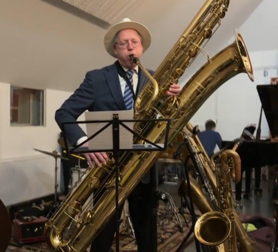 Bert playing his Contrabass Saxophone